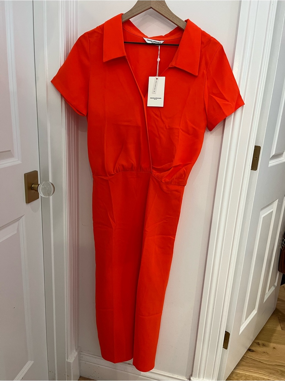 Amanda Uprichard Red-Orange Short-Sleeve Jumpsuit